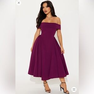 Fashion Nova Purple Off-Shoulder Midi Dress